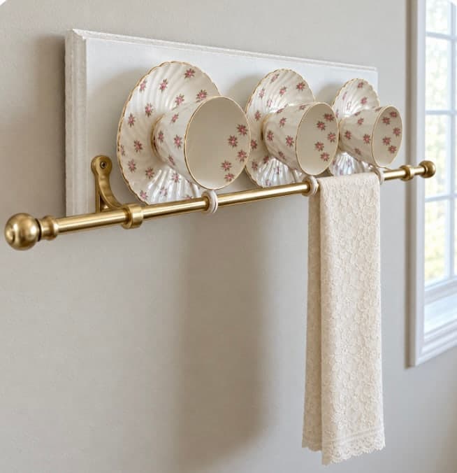Towel rack made with vintage Aynsly porcelain